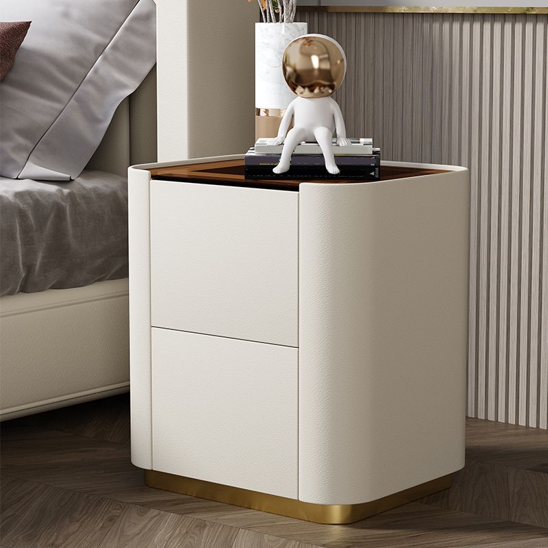 Wooden Nightstand with Tempered Glass 21.65" Tall 2 - Drawer Nightstand