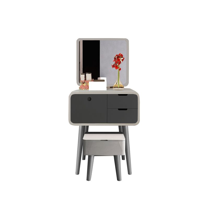 Contemporary Wood Vanity 5 Storage Drawers with Mirror & Stool