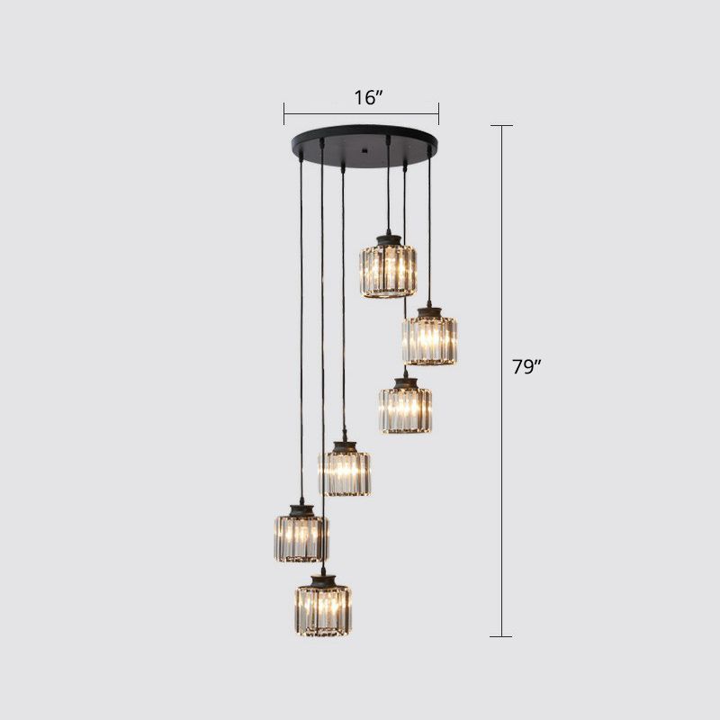 Prendant Cylindrique Postmoderne Prismatique Escalier en cristal Multi Light Chandelier