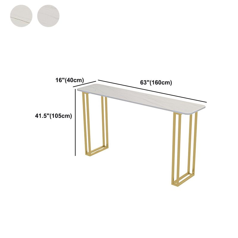 Stone Contemporary Sled Cocktail Bar Table Gold and White Rectangle Counter Table