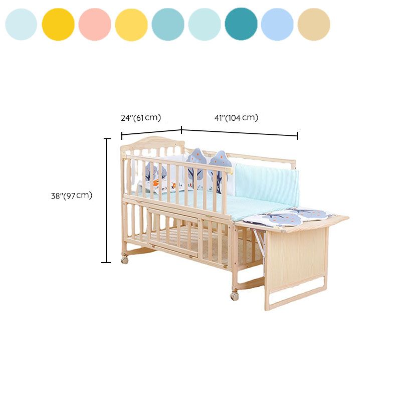 Coir Fiber Nursery Bed Pine Modern Convertible Crib with Casters