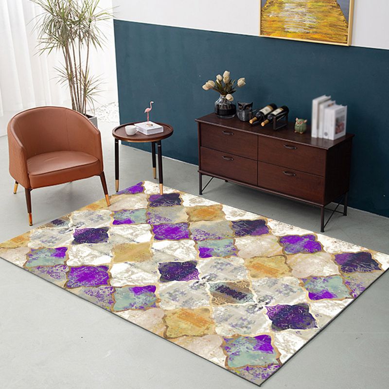Nostalgia Moroccan Tile Carpet Polyester Indoor Rug Stain Resistant Area Carpet for Living Room