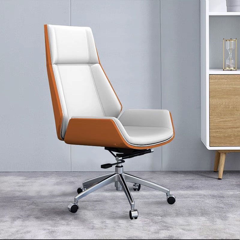 Fixed Arms Desk Chair High-back Ergonomic Leather Office Chair