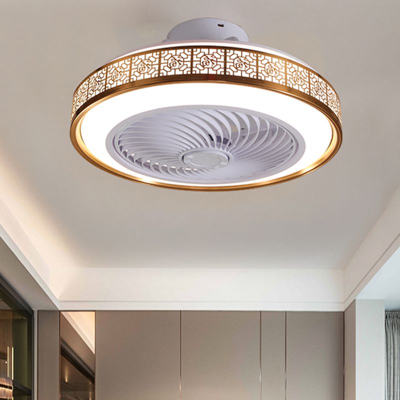 Chinese Style LED Fan Light Metal Round 20" Wide Flush Mount Light for Living Room