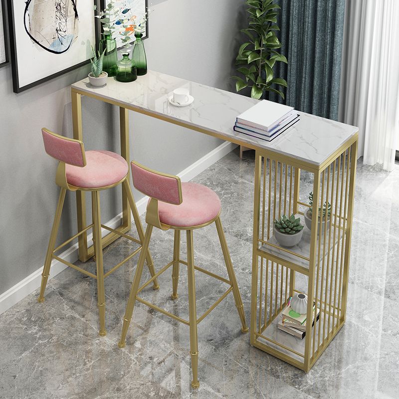 Artificial Marble Bar Table 42-inch Height Glam Style Bistro Table with Storage Rack