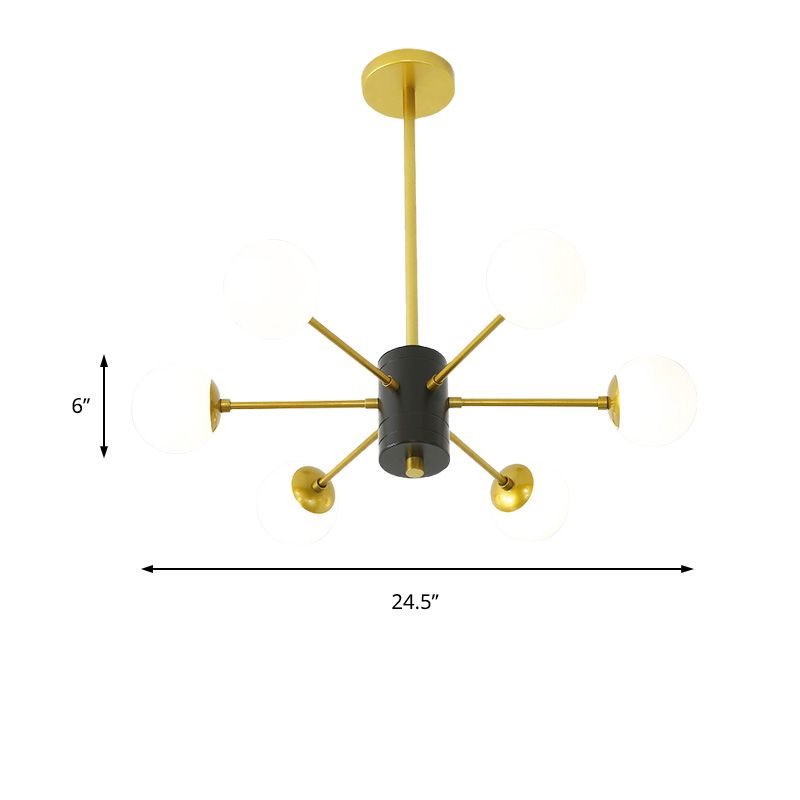 Modernistischer globaler Milchglas Kronleuchter mit Burst -Design 6/8/9 Lichter hängende Deckenlampe in Gold