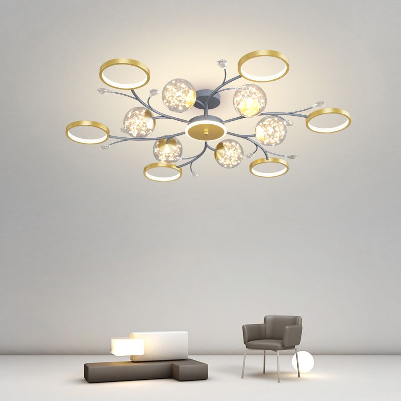 Blue Sputnik Flush Mount Ceiling Light Modern Glass Flush Light for Living Room