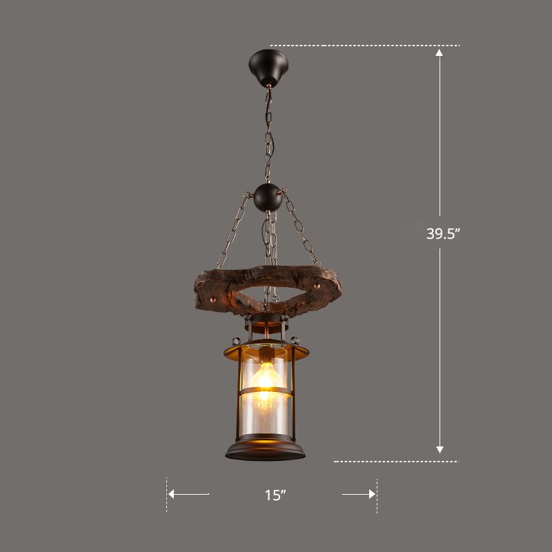 Nautical Style Lantern Chandelier Lamp Wooden Ceiling Pendant Light for Restaurant