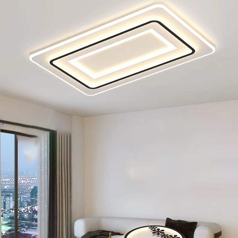 Modern LED Metal Flush Mount Rectangle Shape Ceiling Light with Acrylic Shade for Bedroom