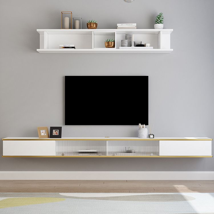 Contemporary Style White TV Stand Faux Wood Wall-mounted TV Cabinet