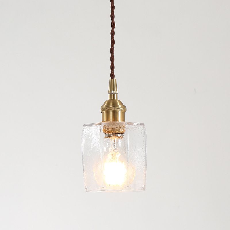 Brass 1 Light Ceiling Light Retro Clear Glass Shade Living Room Small Hanging Lamp