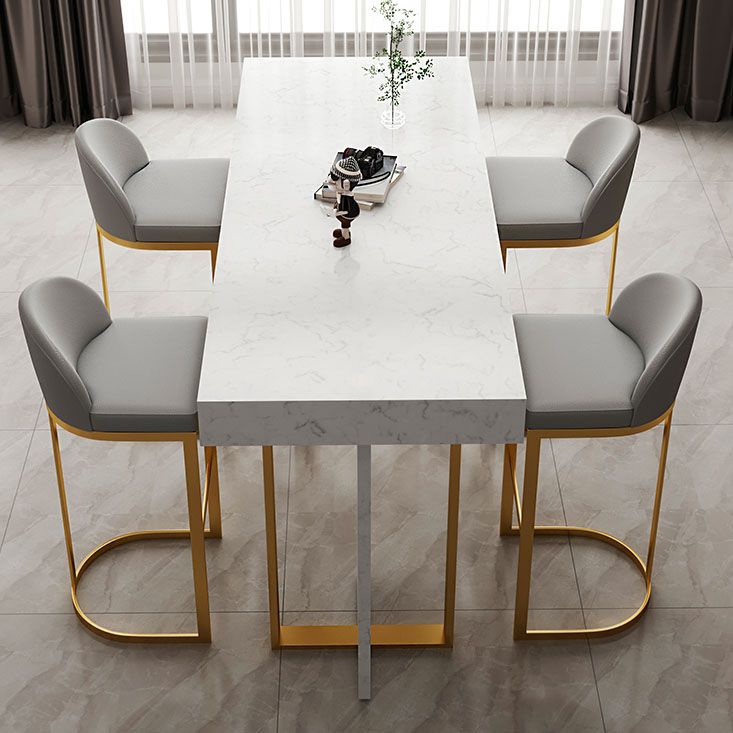 Glam Stone Top Bistro Accent Dining Table Rectangle Indoor Event and Cocktail Table