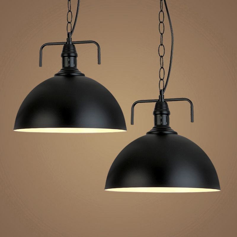 Dome Dining Room Hanging Light Industrial Iron Single Black Finish Drop Pendant with Vent