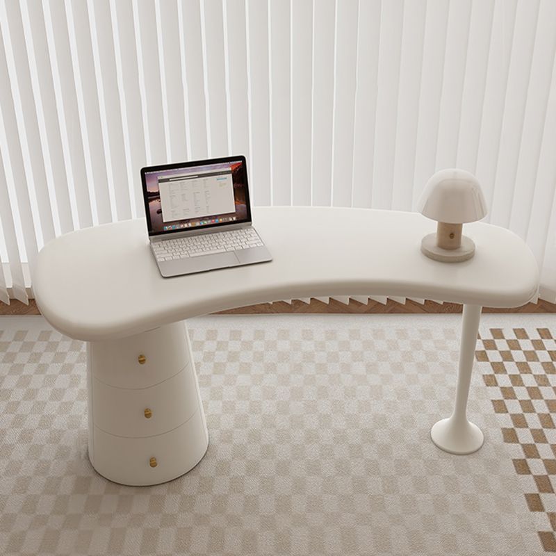 Freeform Shaped Conference Table Modern Wooden Writing Desk in White