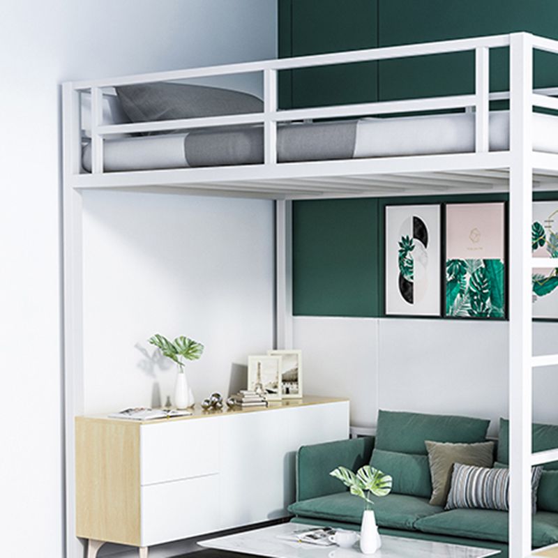 White/Black Loft Bed Industrial Metal Kids Bed with Guardrail