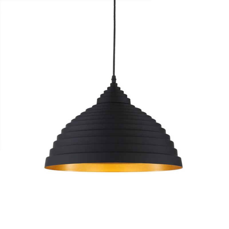 Ridged Dome Aluminum Pendant Lighting Retro 1 Bulb Coffee Shop Ceiling Light with Adjustable Cord in Black