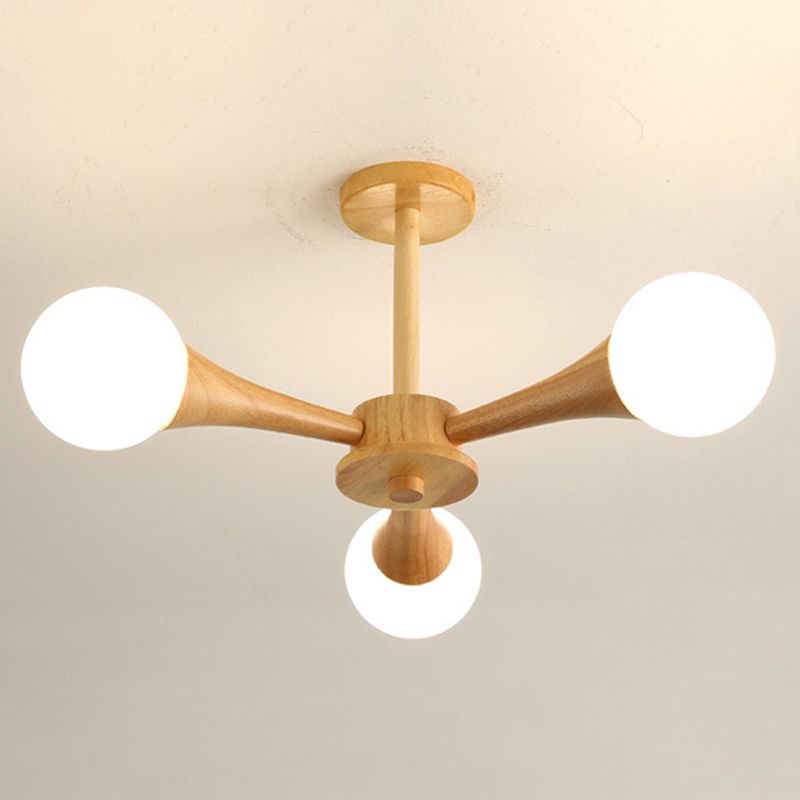 Sputnik Bedroom Ceiling Hung Fixture Wood Simple Style Chandelier Lighting Fixture in Beige