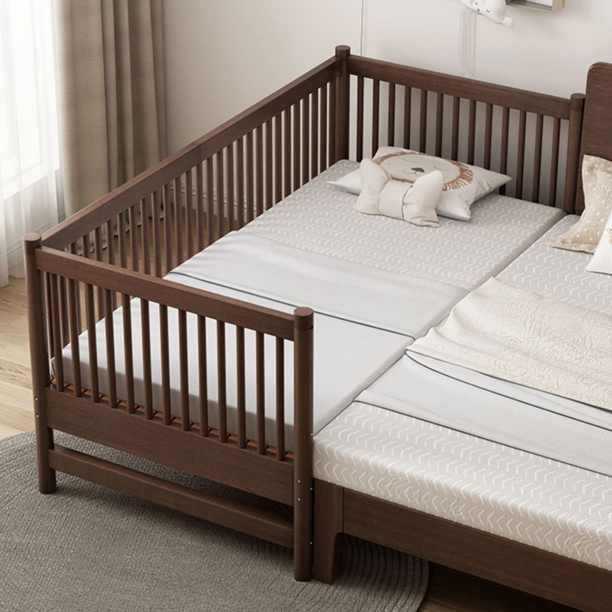 Solid Wood Washed Natural Nursery Bed Traditional with Guardrail