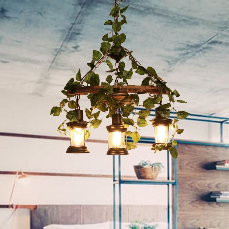 Groene lantaarn kroonluchter verlichtingsarmatuur industrieel houten houten 3/6/8 hoofden restaurant led plant plafondlicht, 21,5 "/27"/30 "w