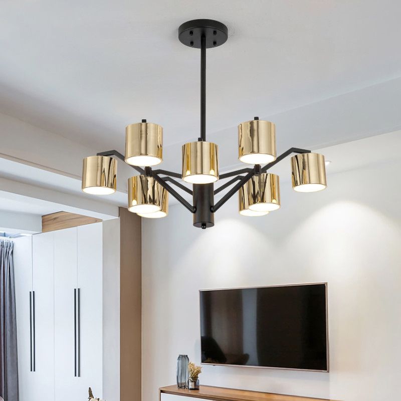 Metal Drum Chandelier Light Modern 7-Head Pendant Lighting Fixture in Gold for Living Room