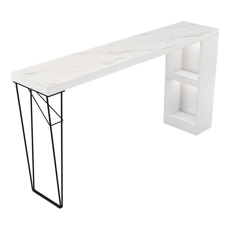 Industrial White Wood Bar Dining Table Stone Top Rectangle Indoor Bistro Table with Shelf