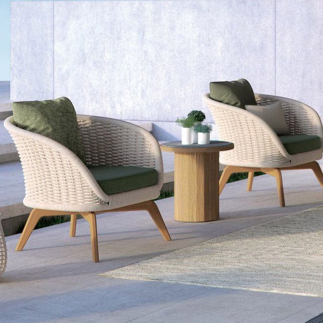 Contemporary Symmetrical Outdoor Patio Sofa in Teak with With Cushions