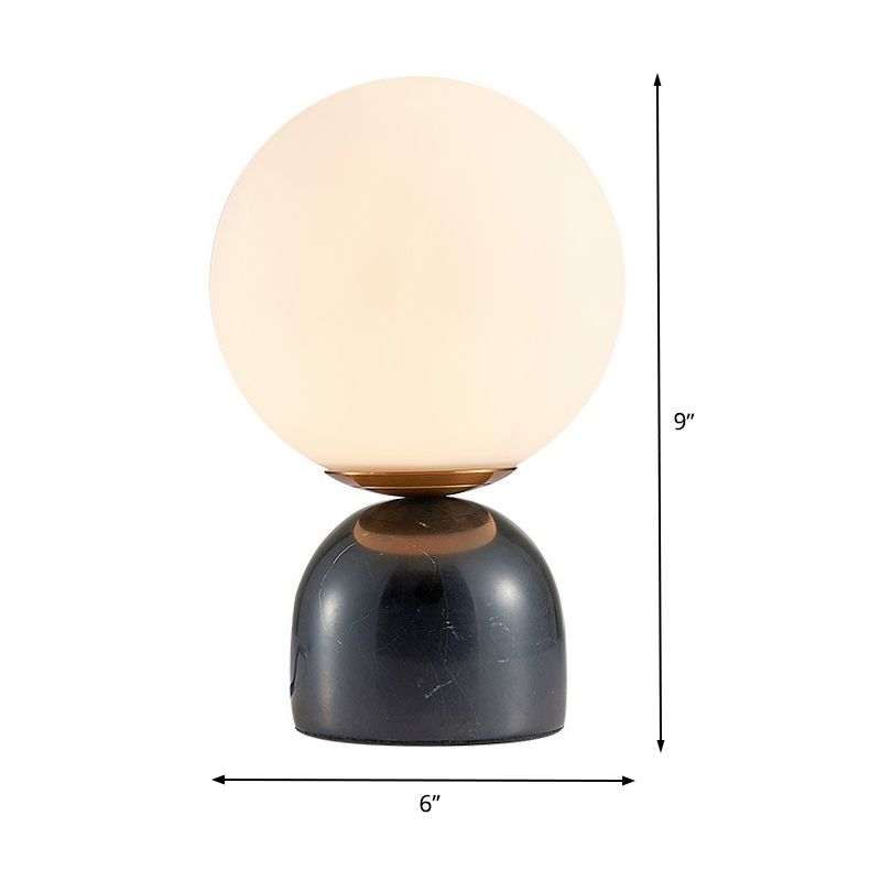 Black Global Table Light Modernist 1 Bulb Opal Glass Nightstand Lamp with Marble Base