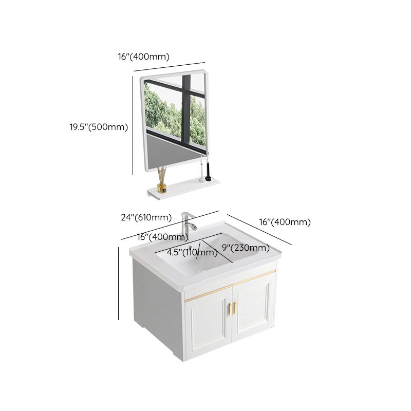 Sink Vanity Set White Drawers Wall-mounted Rectangular Sink with Faucet