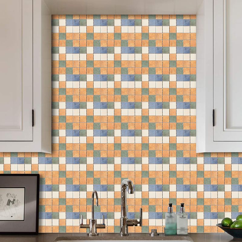 Orange Bohemian Wallpaper Panels 6.5-sq ft Mosaic Tile Stick Wall Decor for Washroom