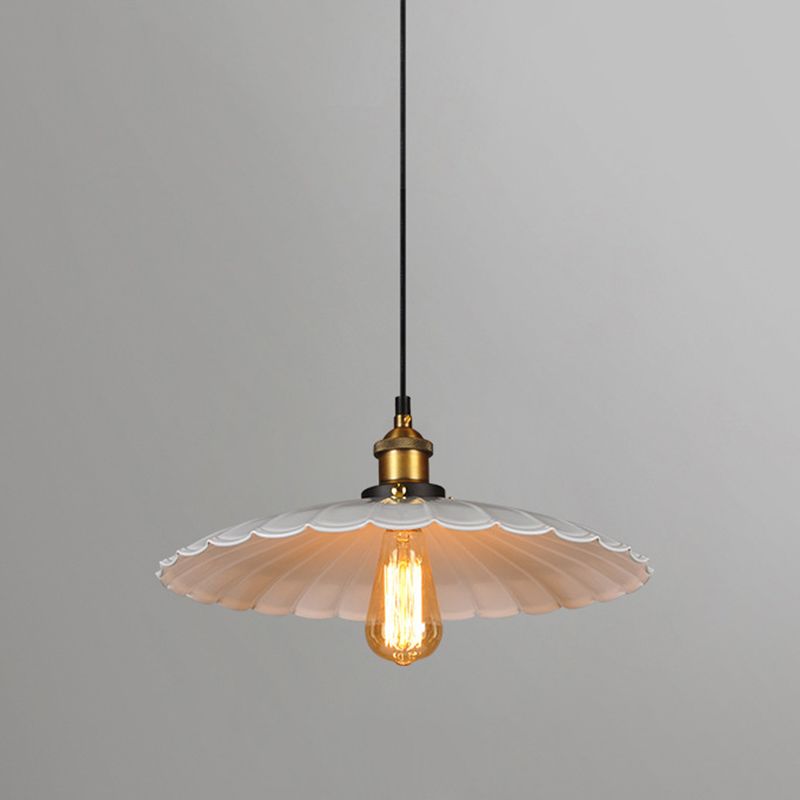 White Single Ceiling Light Industrial Metallic Scalloped Umbrella Hanging Pendant Light