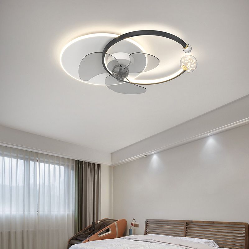 LED Ceiling Fan Metal and Glass Fan Light with Crystal Accent in Black / Gold