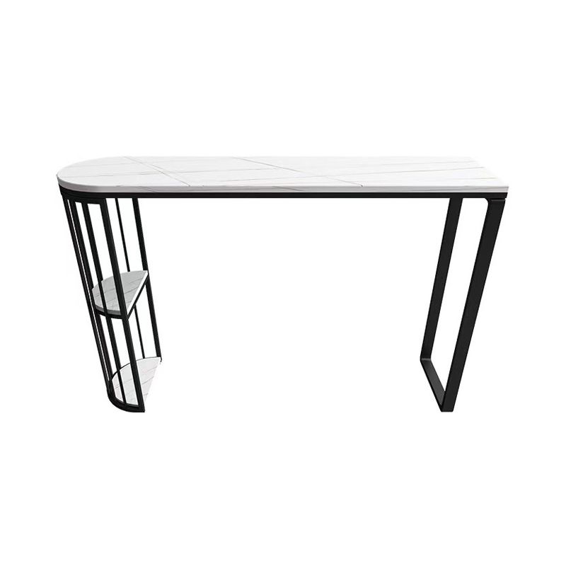 Industrial Black Iron Bar Table Faux Marble White Top 41.3"H Bistro Table with Storage