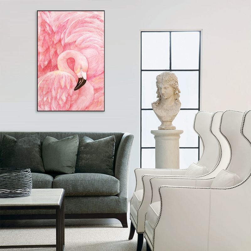 Flamingo Pattern Wall Decor in Pastel Color Tropical Style Painting for Living Room