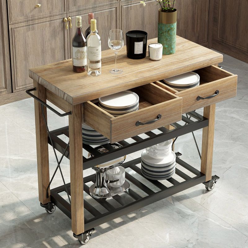 Open Storage Kitchen Trolley Rolling Prep Table with Open Shelves