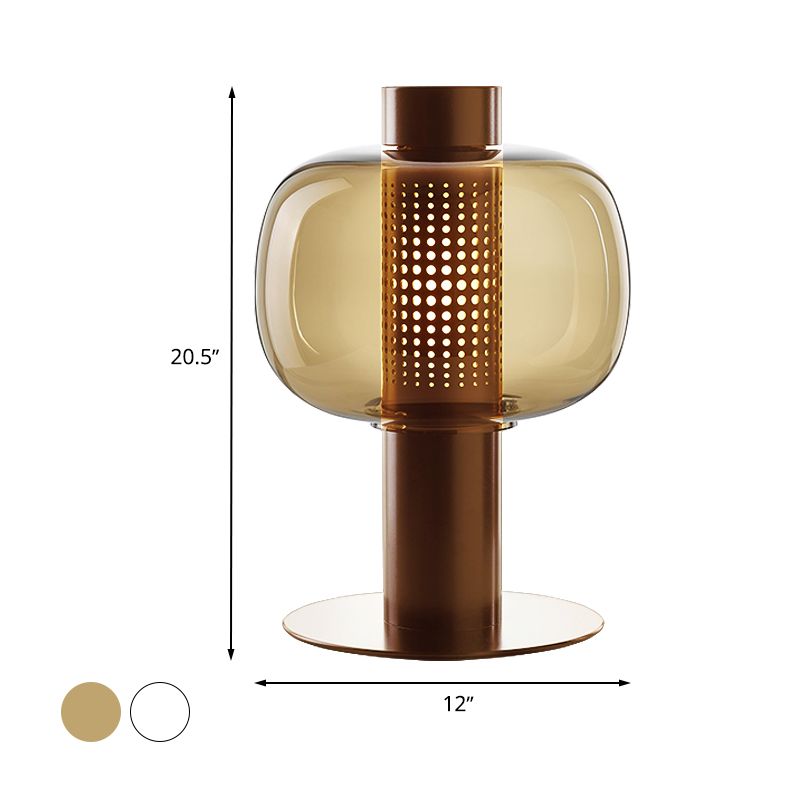 Black/Brown Hollow Tube Table Lamp Modern LED Metallic Desk Light with Fish Tank Clear/Cognac Glass Shade