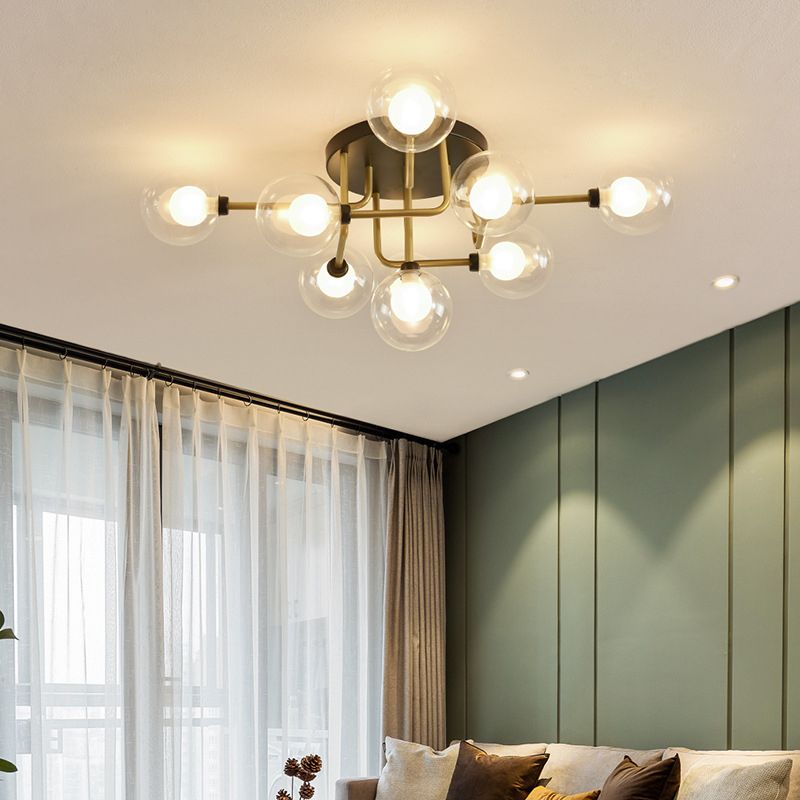 Spherical Glass Semi Flush Ceiling Light Modern Semi Flush Chandelier for Bedroom