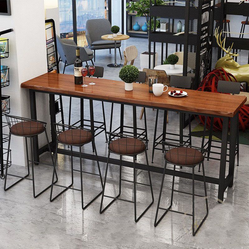 Contemporary Style Rectangle Bar Table Solid Wood Brown Bar Desk