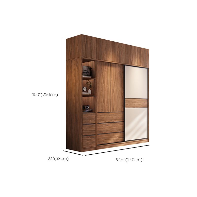 Modern Freestanding Wardrobe Brown Wood  Wardrobe Armoire with Drawers