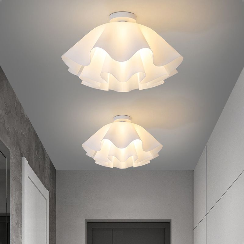 Ripples Shape Flush Light Modern Style Glass 1 Light Flush Ceiling Light in White