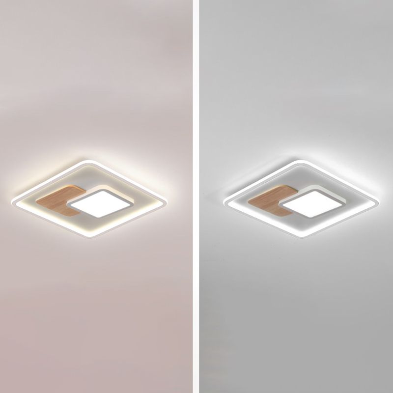 Simple Style Square Flush Mount Light Wood LED Ceiling Light for Bedroom