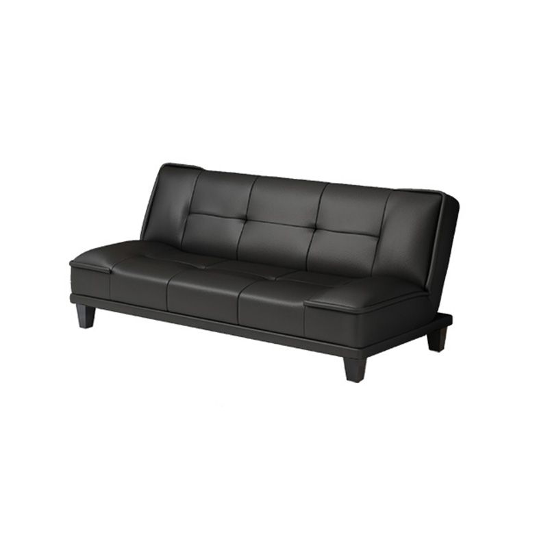 Black Modern Faux Leather Pillow Top Arm Sofa/Sectional with Convertible