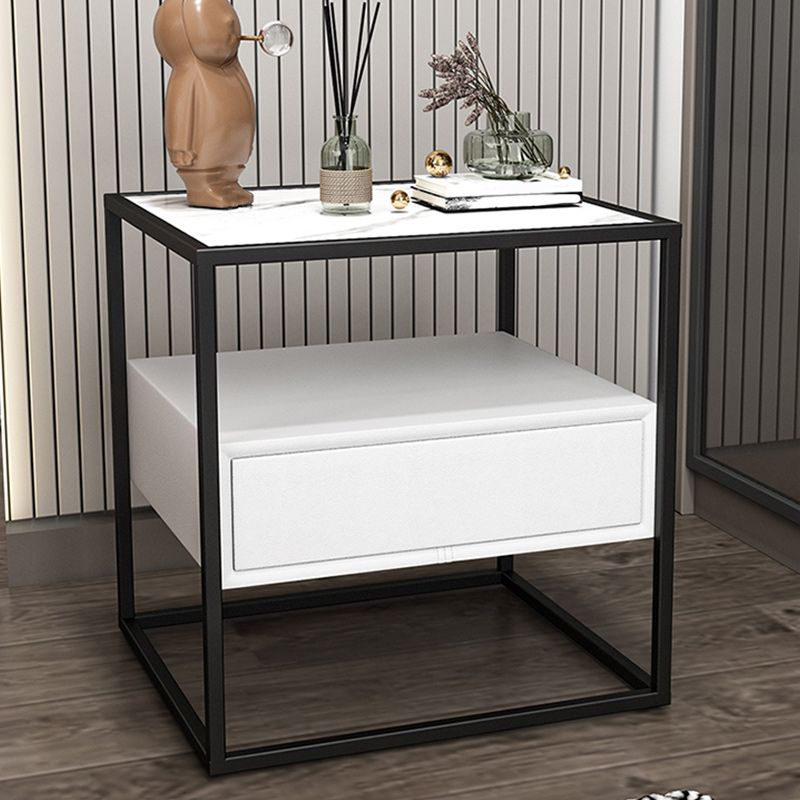 24 Inch H Nightstand Modern Glass Top 1-Drawer Metal Night Table with Legs