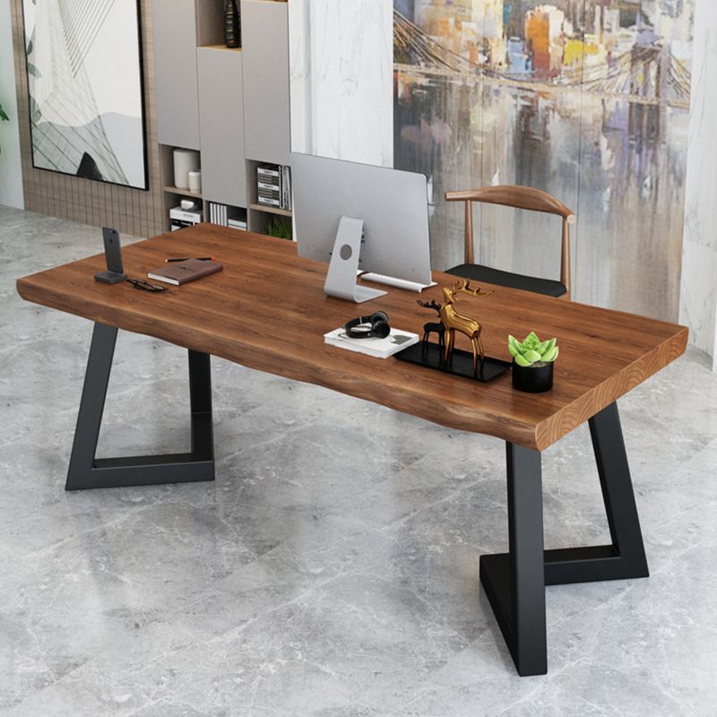 Home Industrial Rectangular Office Desk Solid Wood Writing Desk with Metal Legs