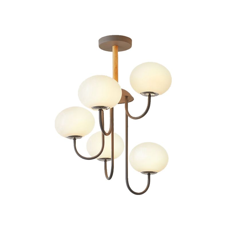 3/5 Lights Living Room Hanging Lamp with Pearl Glass Shade Nordic Gray/Green Semi Mount Lighting, Up/Down