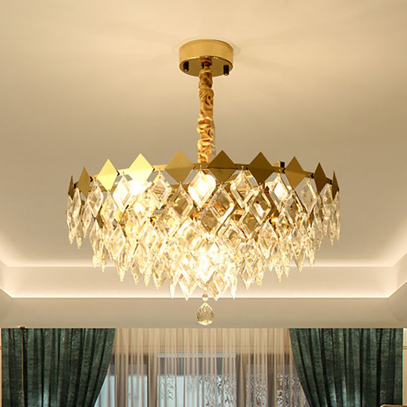 Crystal Bowl Ceiling Light Fixture Postmodern 6 Lights Gold Chandelier Light for Living Room