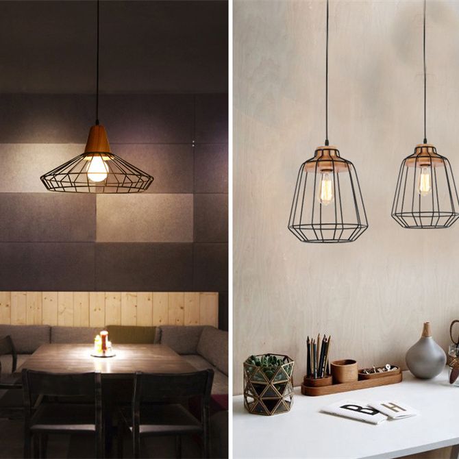 Black Metal 1 Light Pendant Light Industrial Retro Retro Wire Cage Hanging Lamping for Restaurant