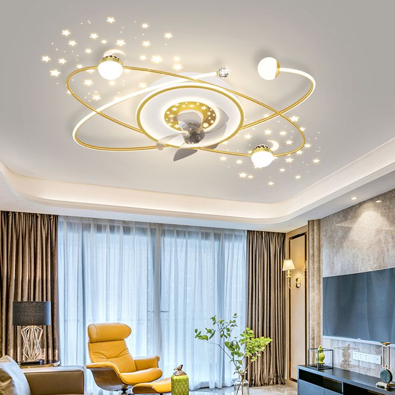 Contemporary White/Golden/Black Ceiling Fan Lamp LED Unique Ceiling Fan Light for Bedroom