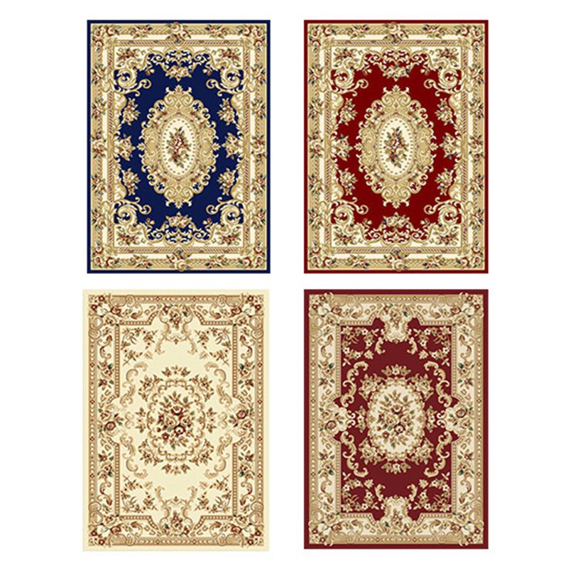 Yellow Tone Floral Print Rug Polyester Traditional Anti-Slip Backing Indoor Rug for Living Room