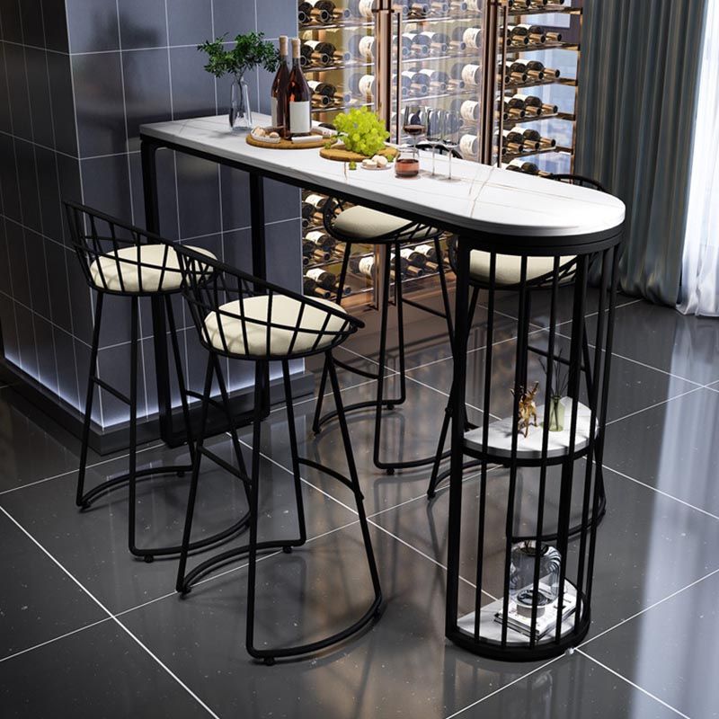 Stone Bar Dining Table Modern Bar Table with Double Pedestal for Living Room Kitchen