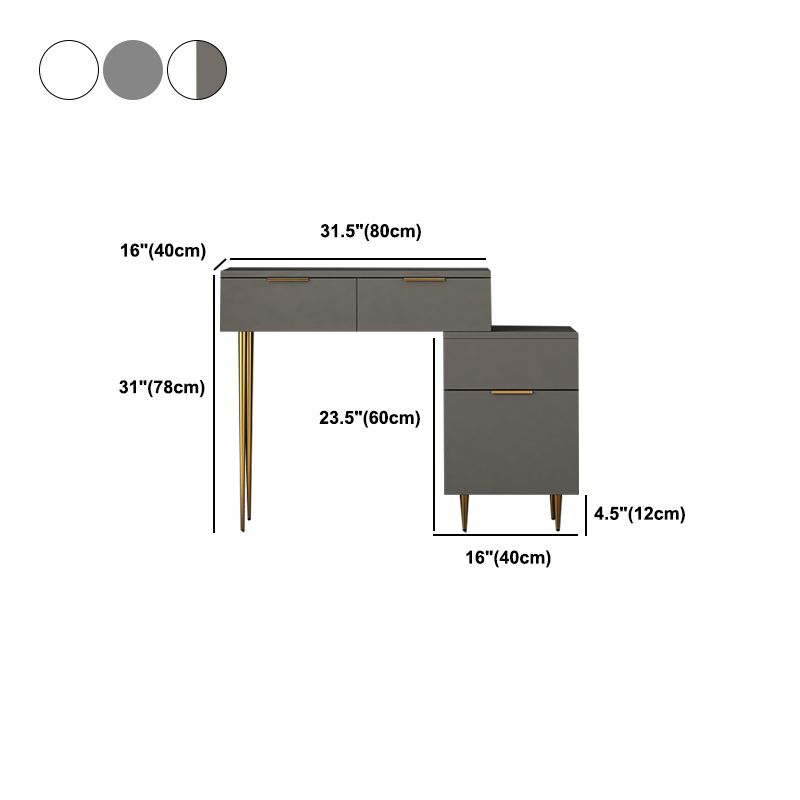 3 Drawers MDF Board Makeup Dressing Table with Gold Legs, 30.7" Tall